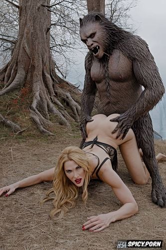 doggy fucking her deep, deep penetrating fuck, woman enjoys sasquatch fucking her doggy style