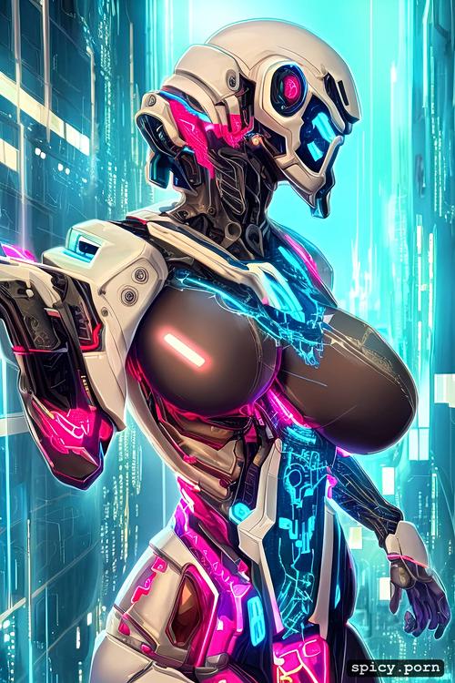 mech, vibrant, strong warrior robot, busty, carne griffiths