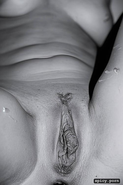 detailed oversized labia minora closeup, detailed oversized clitoral hood closeup