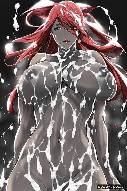 red hair, white woman, detailed, posing, seductive, covered in cum
