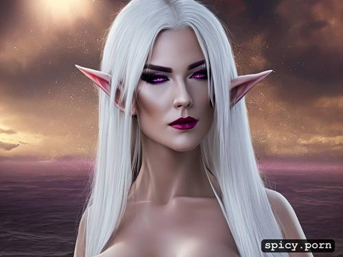 23 yo, perfect slim albino female elf, see through clothes, seductive