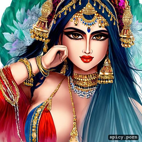 style realistic beautiful hindu goddess devi draupadi, crown on head