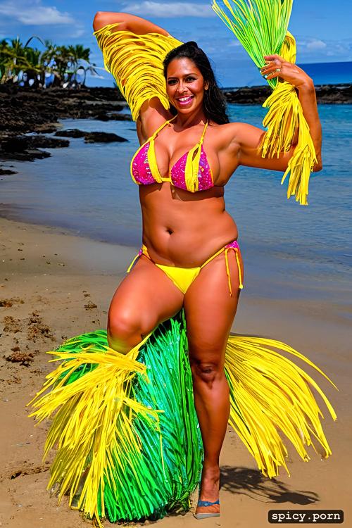 curvy body, 42 yo beautiful hawaiian hula dancer, bikini top