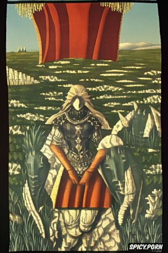 bit graphics, paolo uccello oil painting, princess demon, low resolution