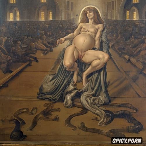 masturbating, robe, rubens style, wide open, altar piece, spreading legs shows pussy