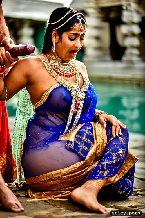 loving gaze bride wearing only wedding jewellery, wife drinking husband s urine with open mouth