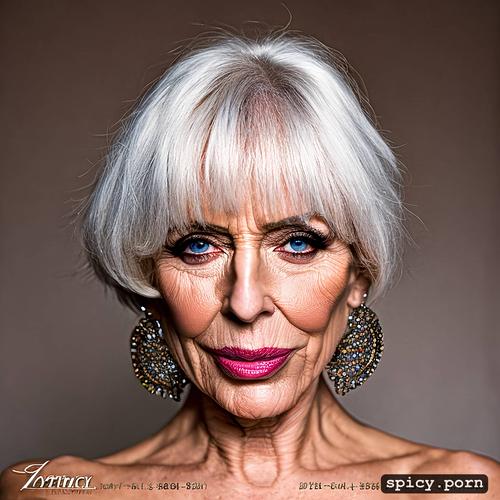 intricate hair, white hair, 70 years old, gilf face generator