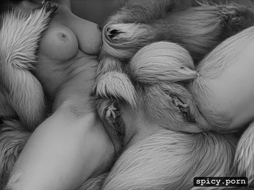 all the body in fur, white sperm on vagina, show pussy, beautiful