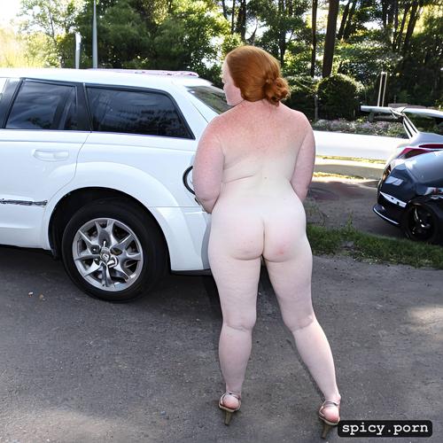 ginger, white woman, pale skin, flat chest, big ass, down syndrome