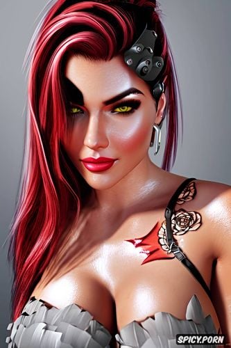 widowmaker overwatch beautiful face full body shot, red lace lingerie