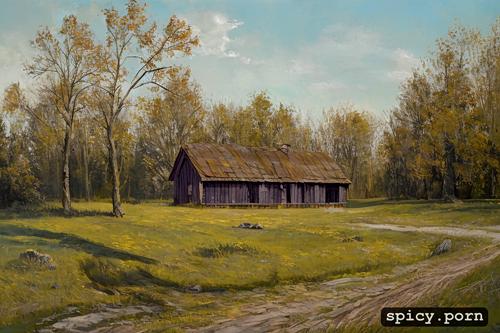 trees, oaks, sunny day, nature, afternoon, alone house on the prarie wild west russia