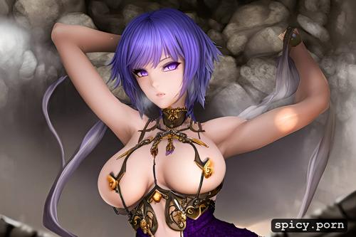 purple eyes, pretty naked female, style dark fantasy v2, 20 yo