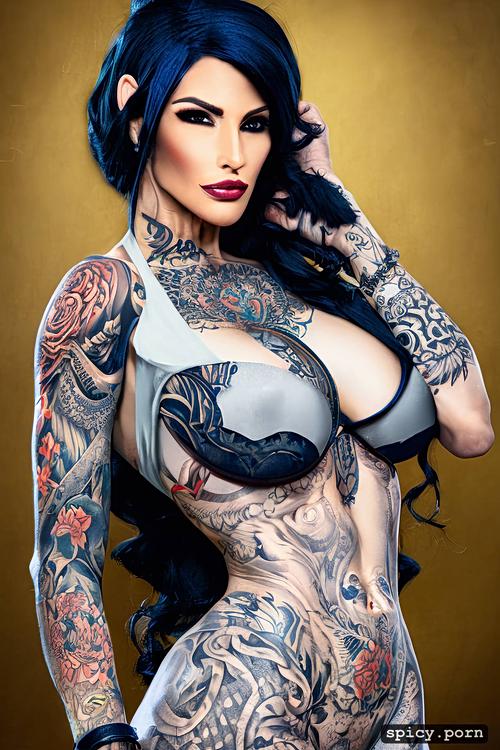 skinny body, little breasts, ultra detailed, highres, tattoos
