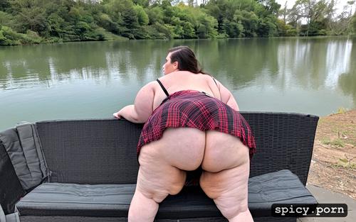 panties pulled to the side, fupa, massive saggy boobs, penetrated by tentacles