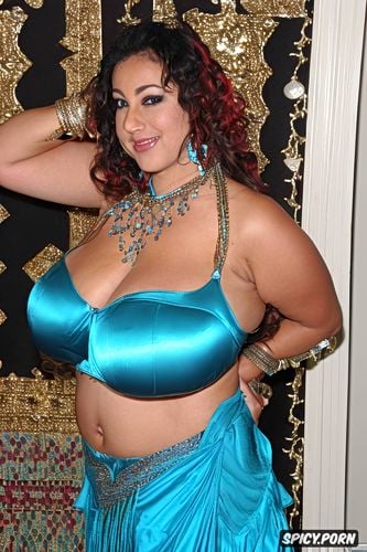 beautiful costume, fat floppy boobs, smiling, massive saggy breasts
