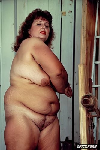 bbw, full nude standing, beautiful face, 58 years old, seductive
