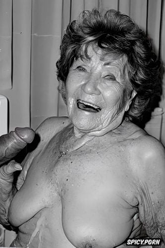 splash of cum in the mouth, no teeth, extremely old senior granny