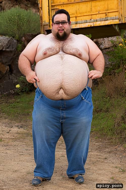 realistic very hairy big belly, naked, american man, show large penis