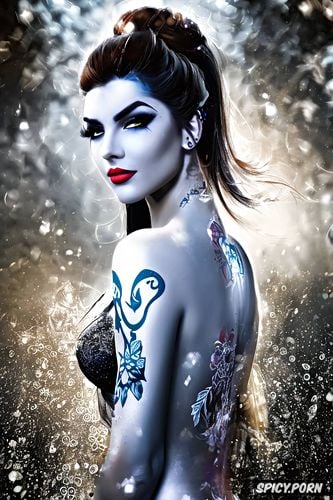 tattoos masterpiece, ultra detailed, widowmaker overwatch beautiful face young sexy