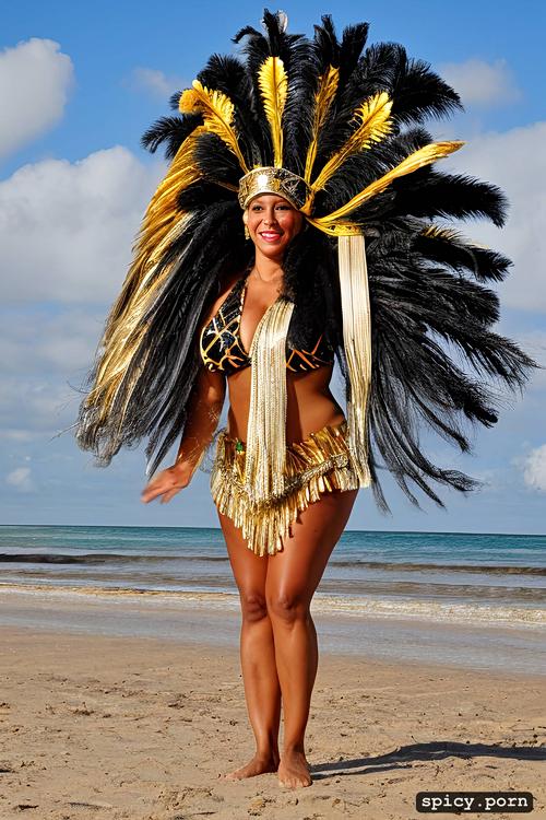 57 yo beautiful tahitian dancer, beautiful smiling face, extremely busty