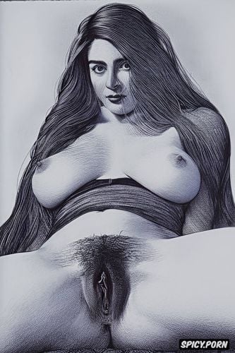 cross hatching, precise draftsmanship, charcoal drawing, hairy vagina