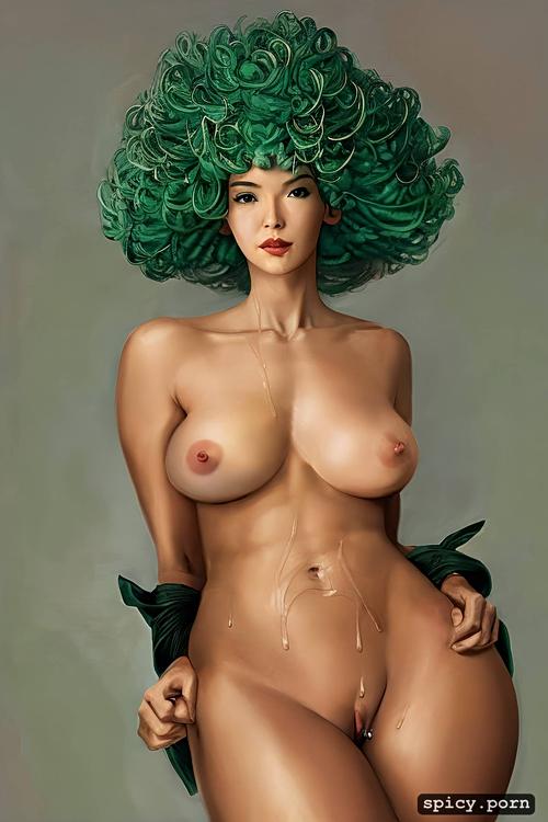 pov, no pubes, green hair, tatsumaki, color, face and pussy in picture