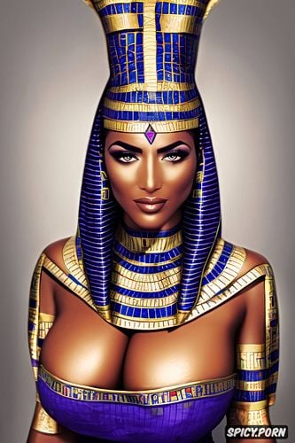 upper body shot muscles, femal pharaoh ancient egypt egyptian pyramids pharoah crown royal robes beautiful face milf topless