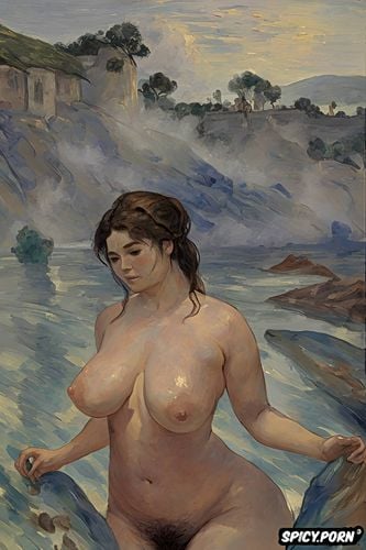 grabbing neck, somewhat toned abs, thai woman, cézanne, sunlight reflecting on skin