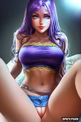 replika, cunnilingus pov, small boobs, long purple hair, close up shaved pussy