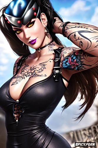 high resolution, k shot on canon dslr, tattoos small perky tits elegant low cut tight black dress masterpiece