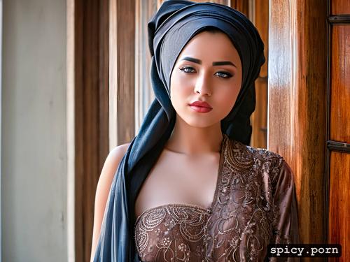 realistic, bugil, solid colored, jilbab, 20 yo, perfect nude female