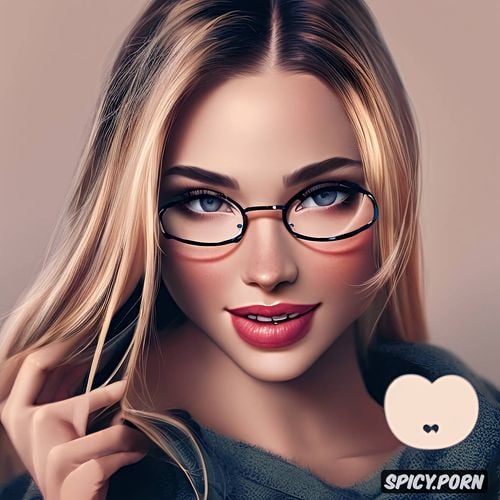 dark blonde hair, round glasses, view from the front, realistic details