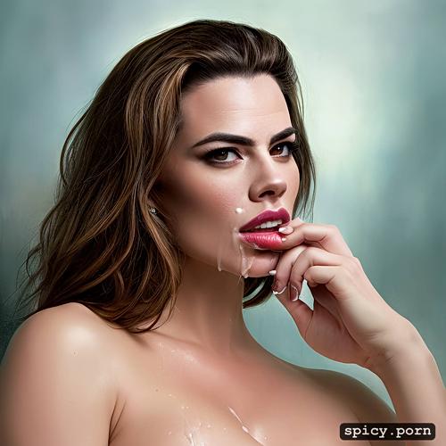 one women, facial cum, cum dripping from face, hayley atwell busty