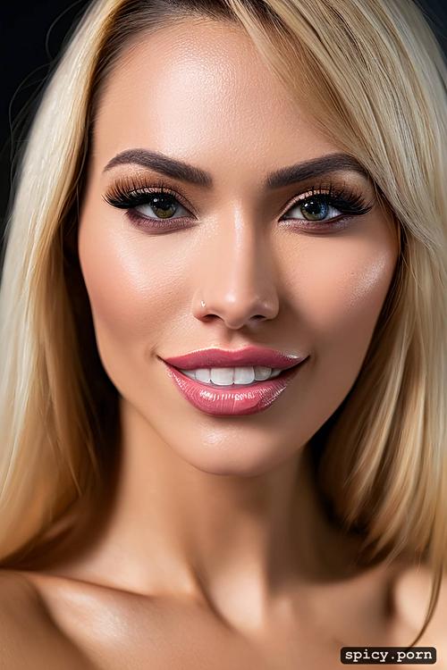 ultraquality skin, glossy eyes, face only, realistic, blonde
