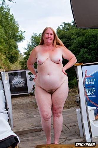 strawberry blonde long hair, ultra detailed, nude, 55 years old