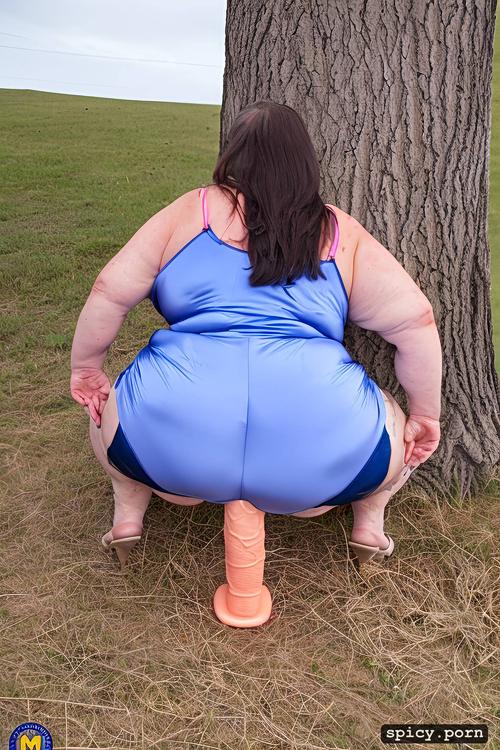 squatting on massive dragon dildo, large belly, 60 years old