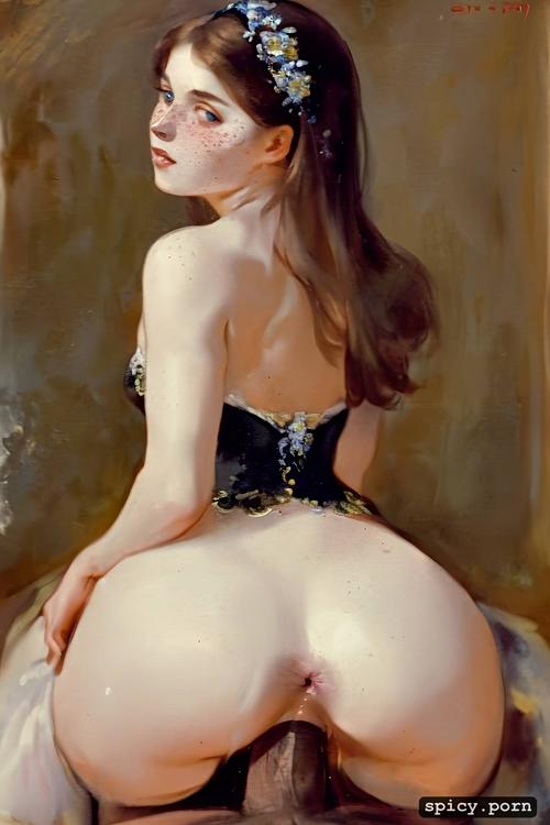 small shiny snub nose, freckles, 19th century cute 18 yo russian grand duchess spread legs black dick in ass