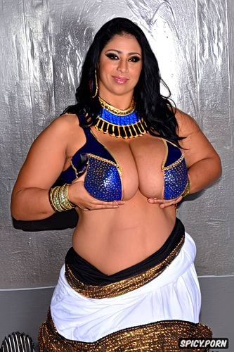 full view, curvy, wide hips, jewelry, gorgeous1 7 face, gigantic hanging boobs