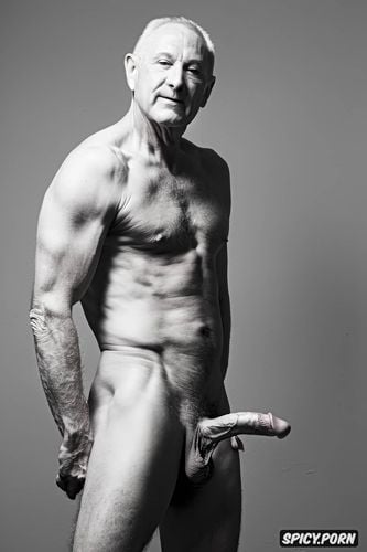 hd, big veiny dick, full body shot, with arms crossed, older man