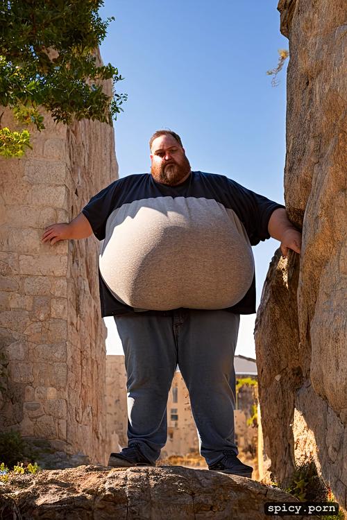 155 cm tall, show large testicle, super obese chubby man, short buzz cut hair