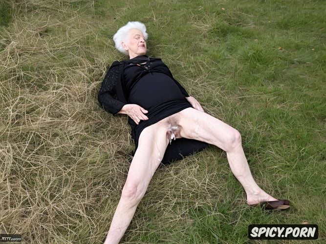 huge amount of cum leaking out of white hairy granny pussy, elderly