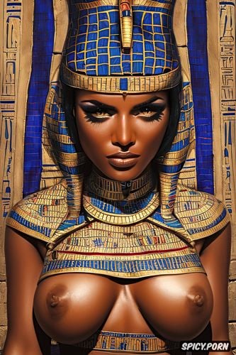 tits out, femal pharaoh ancient egypt egyptian pyramids pharoah crown beautiful face topless
