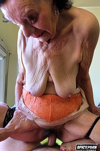 hairy pussy, legs spread, wrinkly face, extremely old grandmother