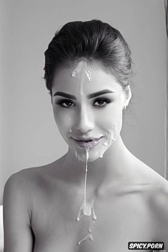 professional head shot, gorgeous brazilian teen model with cum on her face