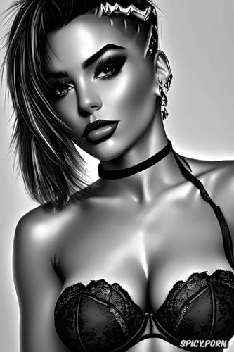 ultra detailed, k shot on canon dslr, masterpiece, sombra overwatch sheer low cut erotic black lace lingerie black lace stockings beautiful face portrait