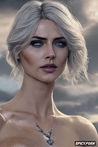 tits out, ultra realistic, ciri the witcher beautiful face topless