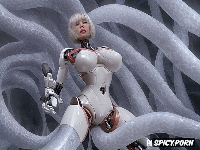 vibrant, thick body, bobcut hair, insatiably sex starved, energized by vaginal connection tentacle