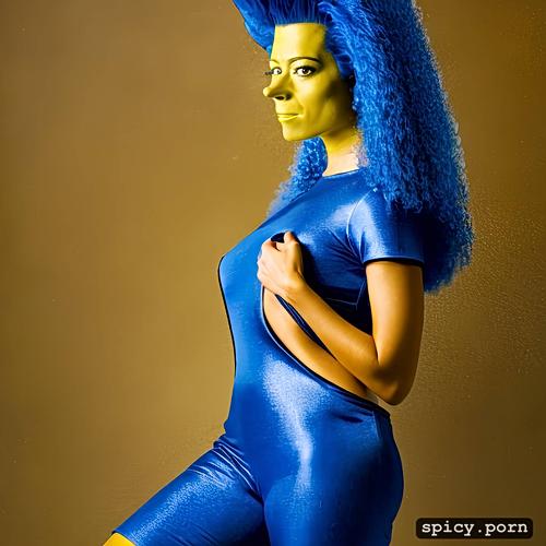 yellow skin, the simpsons style, blue hair, hyperrealistic1 5