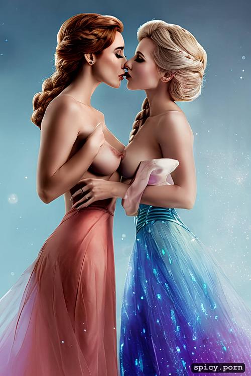 disney frozen 2, d and d, elsa and anna, soft kiss on the lips