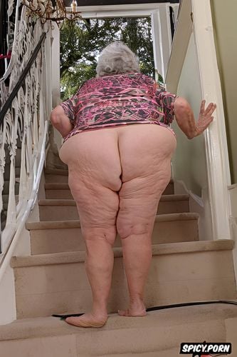 ssbbw, perfect face, huge massive saggy booty, ass rolled up old slut face face turned sideway white